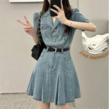 One Piece Denim Dress Korean Style Comfortable Short Sleeve Mini A-LINE Dresses Women Summer Clothing New Fashion