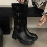 New Women Knee High Chelsea Boots Flats Casual Shoes Winter Designer Platform High Boots Goth Shoes Motorcycle Snow Botas