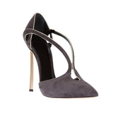 goosudu Narrow Band Grey Metal Heel Pumps For Women Slip On Cut Out Stilettos Heels Patchwork New Sexy Wedding Shoes on Heels
