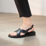 New Summer Sandals Women Round Toe Low Heel Fashion Women Shoes Genuine Leather Simplicity Sandals for Women Flat Sandals
