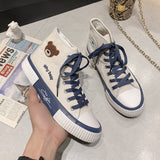 goosudu Spring Summer Fashion New Bear Women Canvas Shoes High-top Canvas Shoes Lace Up Casual Sneakers Female Off White Shoes