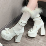 New Women Mary Janes High Heels Shoes Chunky Sandals Summer Fashion Retro Bow Lolita Shoes Party Platform Pumps Zapatos