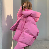 Winter new Korean style fluffy hooded bread down jacket women thick loose short jacket