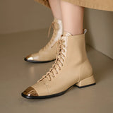 New Autumn winter Women ankle boots natural leather 22-25cm cowhide upper modern boots lace up metal toe short boots