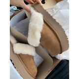 Winter Women Fur Slippers Warm Boots Platform Flip Flops  New Short Plush Flats Home Cotton Shoes Suede Mules Ladies Boots