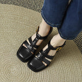 Summer New Shallow Rome Thick Med Heels Shoes Buckle Strap Genuine Leather Sandals Women Ladies Dress Shoes Women Sandals