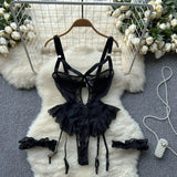 Women Sexy Floral Lace Strappy Bodysuit Fashion One Piece Rompers Lingerie Erotic Tight Embroidery Combination Catsuit