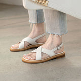 New Summer Sandals Women Round Toe Low Heel Fashion Women Shoes Genuine Leather Simplicity Sandals for Women Flat Sandals