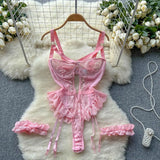 Women Sexy Floral Lace Strappy Bodysuit Fashion One Piece Rompers Lingerie Erotic Tight Embroidery Combination Catsuit