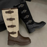 New Women Knee High Chelsea Boots Flats Casual Shoes Winter Designer Platform High Boots Goth Shoes Motorcycle Snow Botas