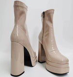 woloong  New Women Platform Boots Chunky Heels Designer Shoes For Women Motorcycle Boots Side Zipper Women's Ankle Botas Femininas