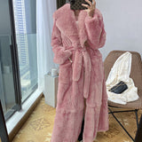 New Imitation Fur Coats Women's Winter Mid-length Lace-up Jackets Fashion Big Size Long Sleeve Thicken Black Overcoat