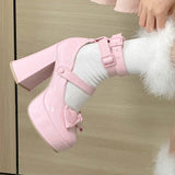 New Women Mary Janes High Heels Shoes Chunky Sandals Summer Fashion Retro Bow Lolita Shoes Party Platform Pumps Zapatos