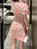 Three-dimensional Flower V-neck Women Dress Summer New Temperament Gauze Vestidos Sweet Short Sleeve Mini Dresses