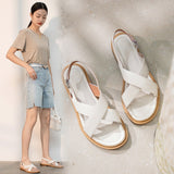 New Summer Sandals Women Round Toe Low Heel Fashion Women Shoes Genuine Leather Simplicity Sandals for Women Flat Sandals
