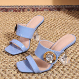 New Transparent Heels 9CM Slippers Outdoor Fashion Metal Crystal Buckle Designer Sandal Women Slides Party Dress Shoe