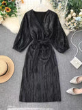 Summer Elegant Fashion Retro Court Style Dress Women's Dress New Style Temperament V-neck Lace Up Waist Dress Robe Argent