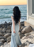 goosudu New Summer French Fashion Women Spaghetti Strap Elegant Long Mermaid Ruffles Dresses Evening Party Prom Clothes