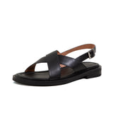 New Summer Sandals Women Round Toe Low Heel Fashion Women Shoes Genuine Leather Simplicity Sandals for Women Flat Sandals