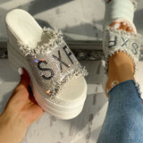 Newest Drop Ship Crystals Wedges High Heels Leisure Summer Sandal Woman Shoes Women Platform Mules Slippers