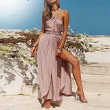 New Women Summer Boho Maxi Long Dress Evening Party Beach Dresses Sundress Backless Halter Dress Summer