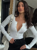 Button Up Solid Ribbed Knitted Long Sleeve Bodysuits for Women Elegant Slim Tops High Rise Bodysuit Spring Clothes