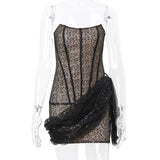 New Women's Sexy Sequins Sparkle Off-shoulder Backless Patchwork Mini Dress Femme Chic Party Clubwear Outfits