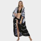 Beach Cover Ups for Swimwear Women Black Tie Dye Kimono Swimsuit Cape Summer Dress Beachwear Outfits Sales