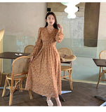 goosudu  Summer New Fashion French Women Dresses Vintage Floral Chiffon Dress Female High Waist Simple V-neck Long Sleeve Dress