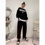 Streetwear 2 Piece Sets Womens Outfits Autumn Y2k Tracksuit Solid O-Neck Letter Print Sweatshirt + Trousers Female Loose Suits