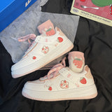 New Women Cute Cartoon Little Bear Strawberry Flat Kawaii Shoes Japanese Female Platform Casual Tennis Vulcanized Sneakers