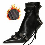 New Women Slim High Heel Metal Buckle Chain Luxury Shoes Fashion Comfortable Pointed Toe Ankle Boots Stiletto Party Short Boots