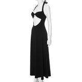 Elegant Sexy Backless Cut Out Long Dress Club Party Outfits for Women Sleeveless Halter Black Gown Dresses New