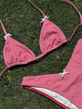 Sexy Swimsuit Triangle Bikinis Cherry Print Bikini Set Female Swimwear Women Bow Bathing Suits Lace Beachwear Micro Thong Biquin