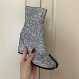 goosudu Luxury Brand Designer Split Toe Ankle Boots New Fashion Chunky Round High Heels Women Boots Winter Tabi Shoes Short Boots
