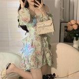 Summer New Off Shoulder Strap Dress Women Floral Short Dress Long Sleeve Bohemian A-line Beach Dress Robe Femme Clothing