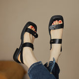 New Summer Sandals Women Shoes Chunky Heel Open Toe Retro Sandals for Women Handmade Retro Leather Women Sandals