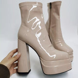 woloong  New Women Platform Boots Chunky Heels Designer Shoes For Women Motorcycle Boots Side Zipper Women's Ankle Botas Femininas