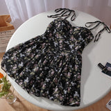 woloong French Floral Sling Dress Women Chic Backless Summer Sexy Mini Dress Beach Spaghetti Strap Dress Sundress New  Female  Robe