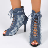 Women Denim High Heels Shoes Sexy Sandals Autumn Designer New Cool Boots Sandals Party Shoes Zipper Pumps Prom Zapatillas