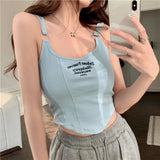 goosudu New Fashion Tank Tops Women Embroidery Letter Knitted Sexy Sleeveless Camisole Crop Top Ladies Top Camisoles Y2K Streetwear