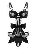 goosudu  Sexy Pajama Lingerie Set Bow Tie Strap Underwire Bodysuit Thong Women One Size Bralette