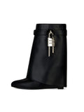 Autumn/Winter New Fashion Large Lock Waist Skirt Boots High Heel Leather Thick Bottom Side Zipper Women's Short Boots