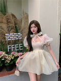 woloong Fairy Dress Pink Dress New Summer Organza Fairy Dress Female Sweet Puff Sleeves Mesh Square Collar Princess Dress Women's Clothing