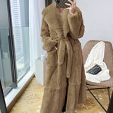 New Imitation Fur Coats Women's Winter Mid-length Lace-up Jackets Fashion Big Size Long Sleeve Thicken Black Overcoat