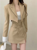 2 Piece Dress Set Women Casual Y2k Crop Tops Elegant Jacket Coats + Mini Skirts Korean Fashion Suits  Autumn Blazers Dress