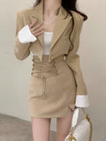 2 Piece Dress Set Women Casual Y2k Crop Tops Elegant Jacket Coats + Mini Skirts Korean Fashion Suits  Autumn Blazers Dress