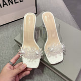 woloong New Summer Transparent Slippers Women Fashion Open Toe Crystal Wedges High Heels Female Slides Flower Sandals for Womens