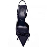 woloong New Women's Shoes Black Bright Ribbon Bow Knot High-heeled Muller Shoes Shallow Mouth Stiletto Sandals Women