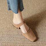 New Summer Women Shoes Sheepskin Shoes for Women Simple Bow Women Slippers Low Heels Square Toe Slippers Mules Handmade